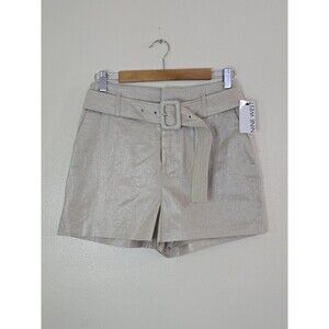 Nine West Belted Linen Blend Shorts Womens Size Small Metallic Gold Welt  Pocket